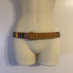 Guatemalan M/L Tapestry Belt Women Multicolor Cotton Leather Buckle Southwestern